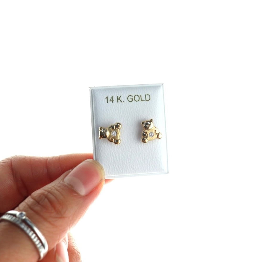 Solid gold earrings 14k teddy bear jewelry